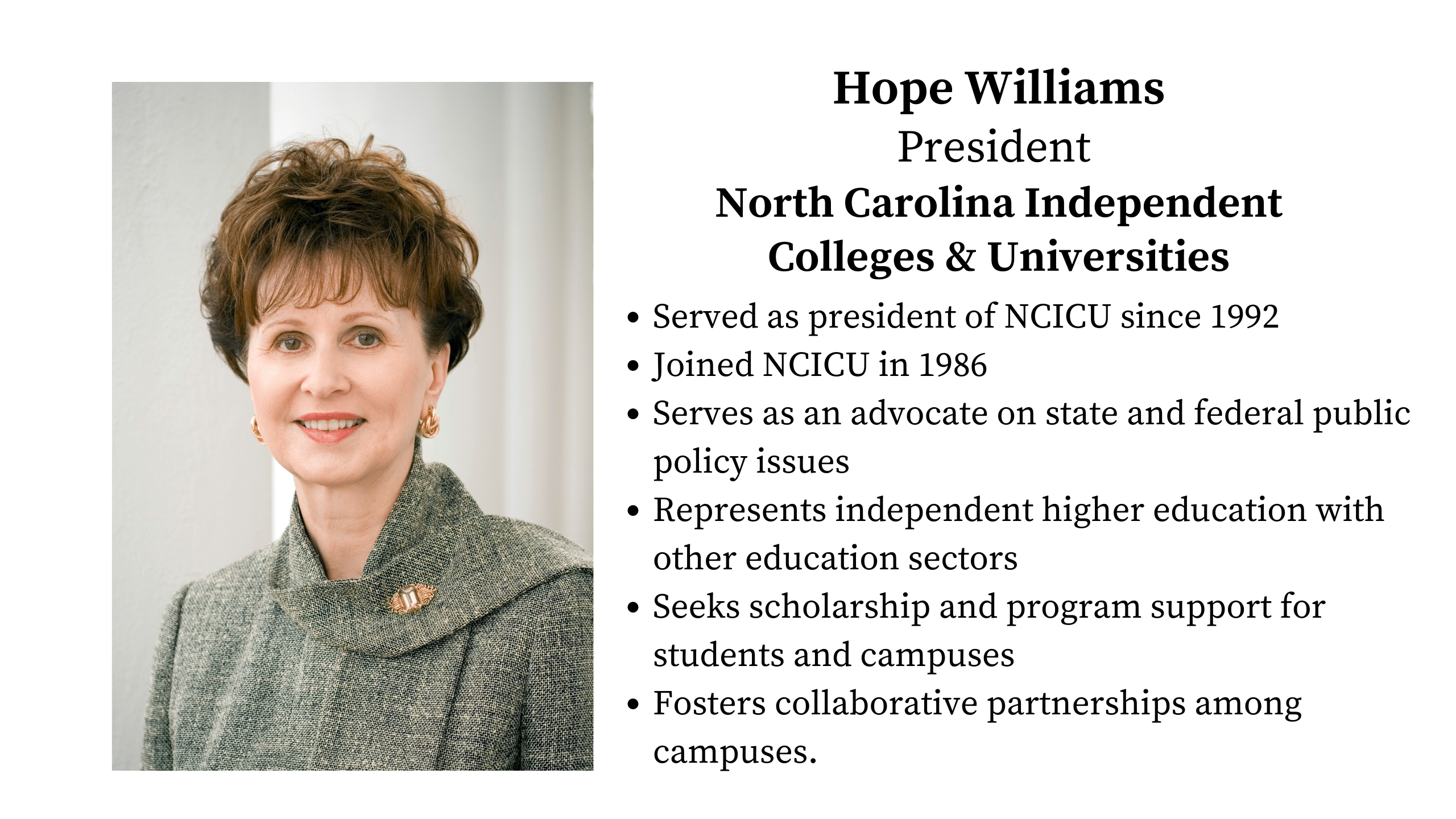Q&A with Hope Williams, President of the North Carolina Independent Colleges and Universities